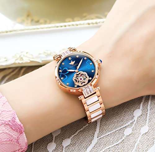 Women's Automatic Skeleton Watch with Diamond Accents
