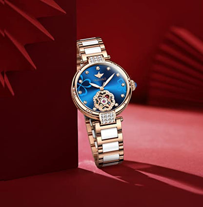 Women's Automatic Skeleton Watch with Diamond Accents