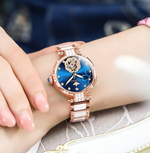 Women's Automatic Skeleton Watch with Diamond Accents