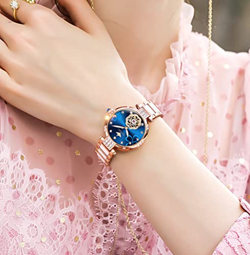 Women's Automatic Skeleton Watch with Diamond Accents