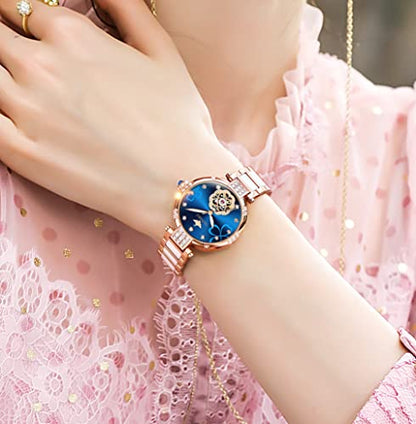 Women's Automatic Skeleton Watch with Diamond Accents