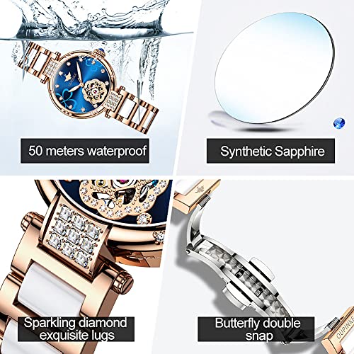 Women's Automatic Skeleton Watch with Diamond Accents