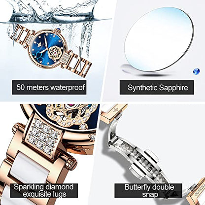 Women's Automatic Skeleton Watch with Diamond Accents