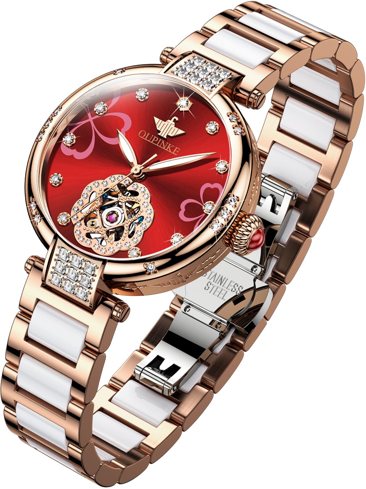 Women's Automatic Skeleton Watch with Diamond Accents