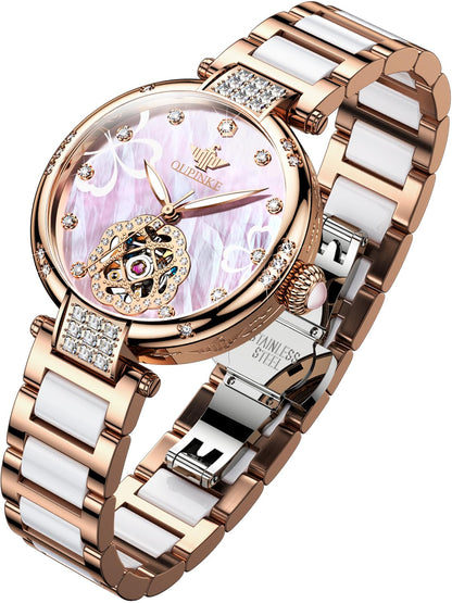 Women's Automatic Skeleton Watch with Diamond Accents
