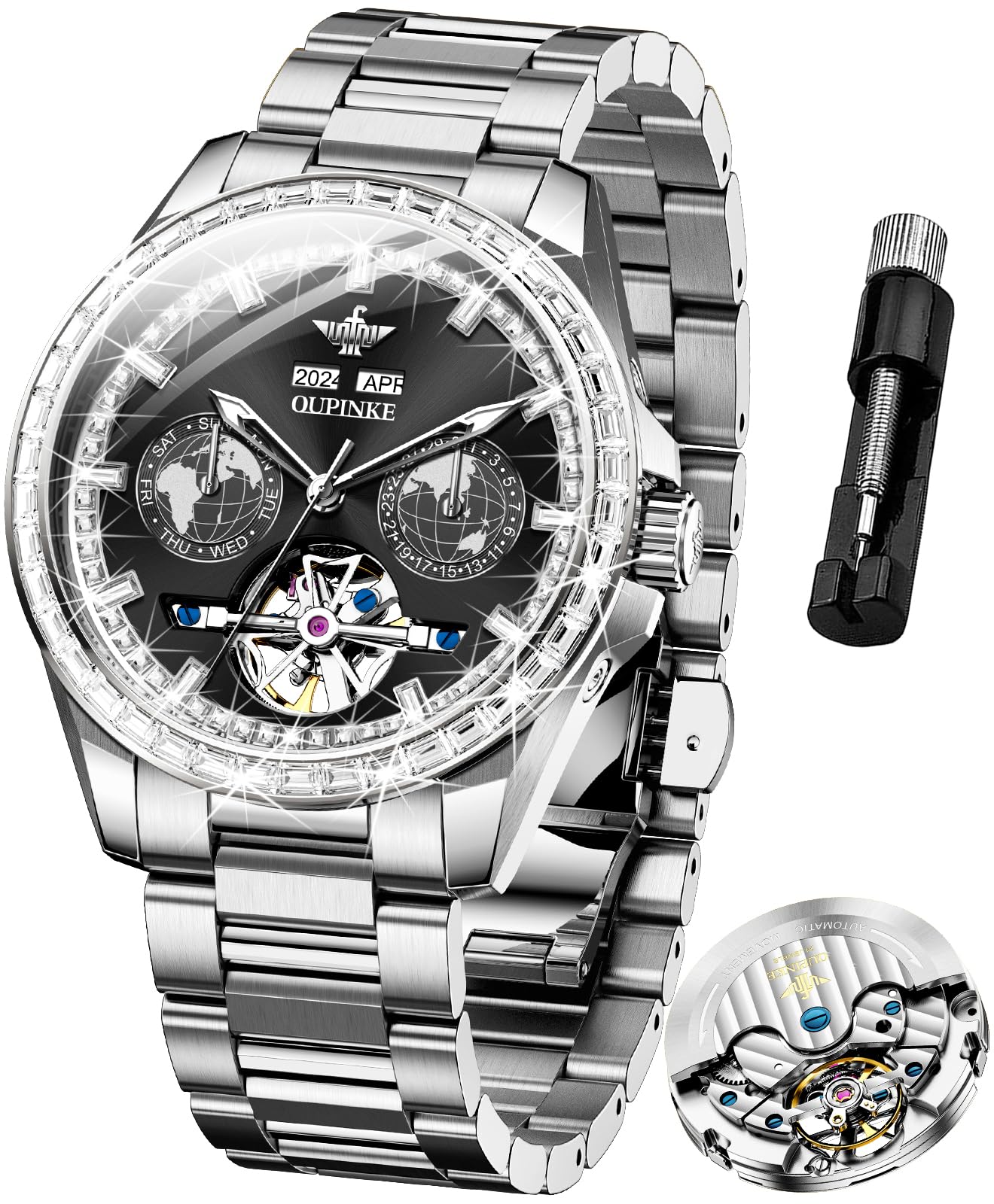 Men's Automatic Diamond Skeleton Dress Watch