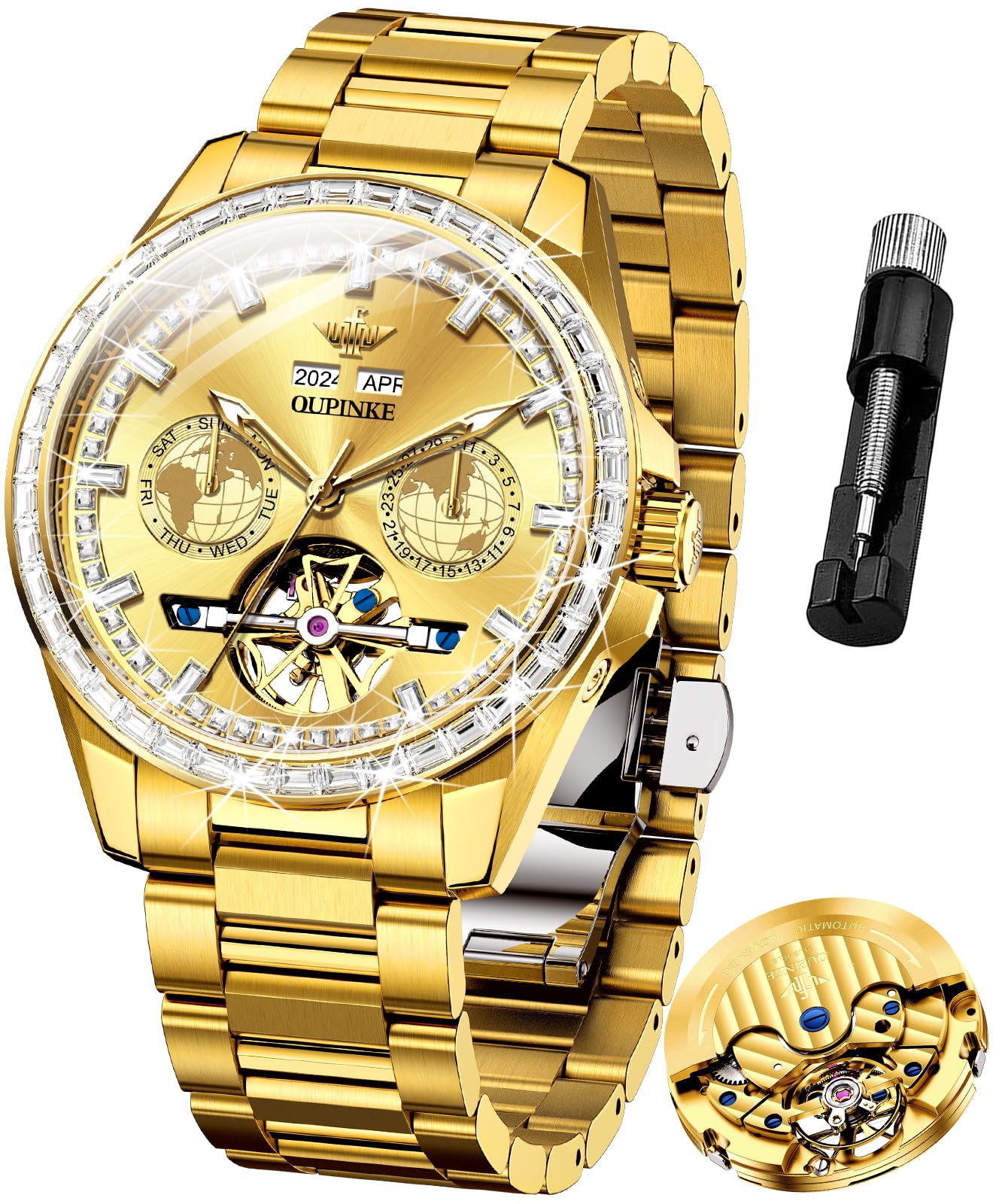 Men's Automatic Diamond Skeleton Dress Watch