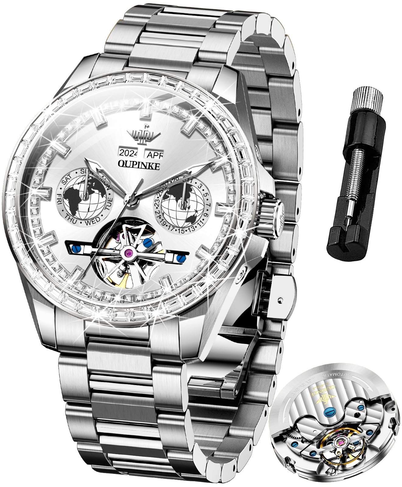 Men's Automatic Diamond Skeleton Dress Watch