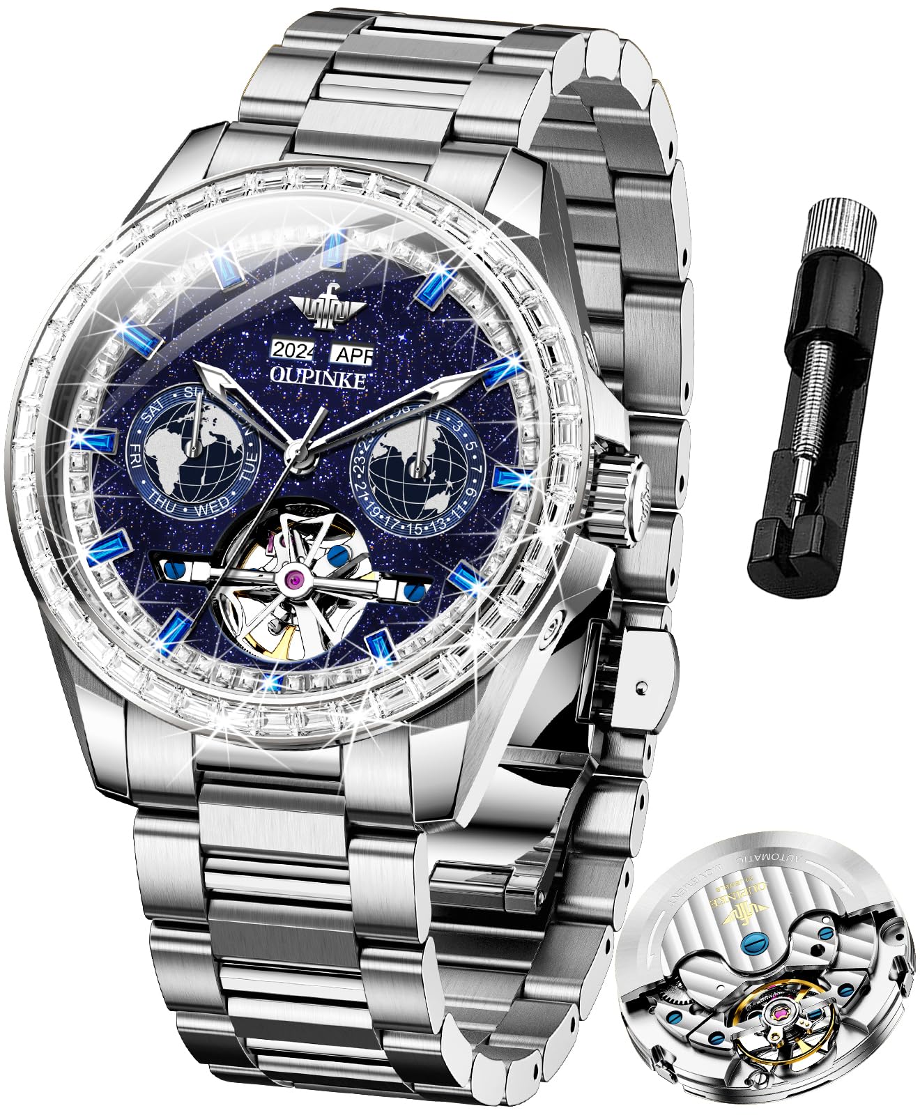Men's Automatic Diamond Skeleton Dress Watch